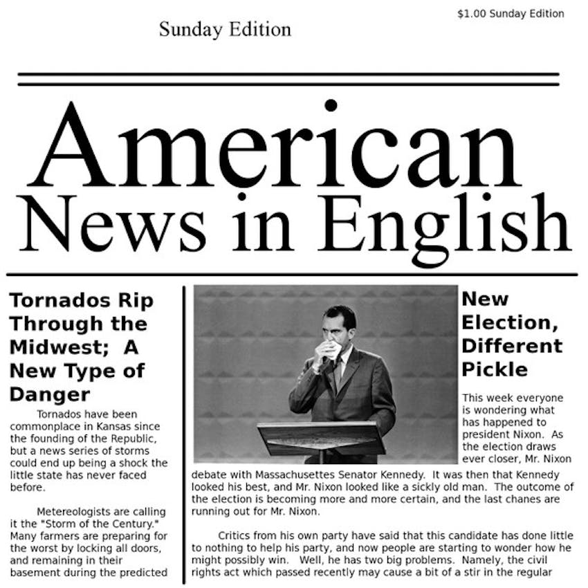 News in english. Brief News items.